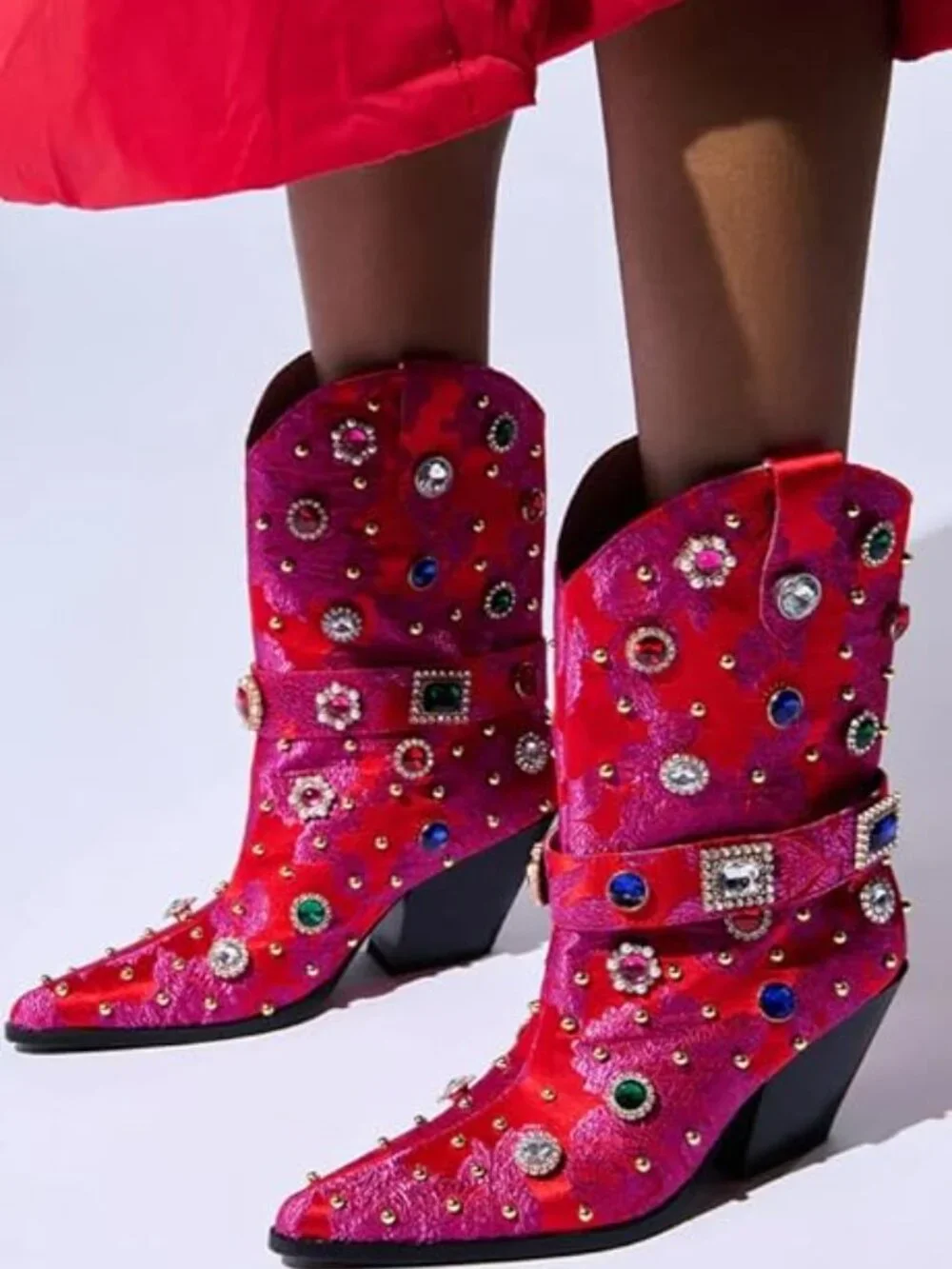 Rhinestone Mid Calf Pointed Boots - Picture 5 of 7